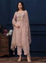 Organza Light Pink Party Wear Embroidery Work Straight Suit